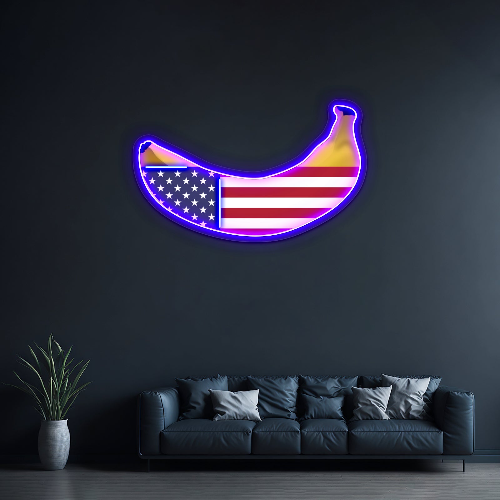 Banana Republic American Flag As A Banana Artwork Led Neon Sign