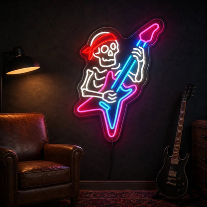 Bandana Skeleton Guitar LED Neon Sign - Shineneon