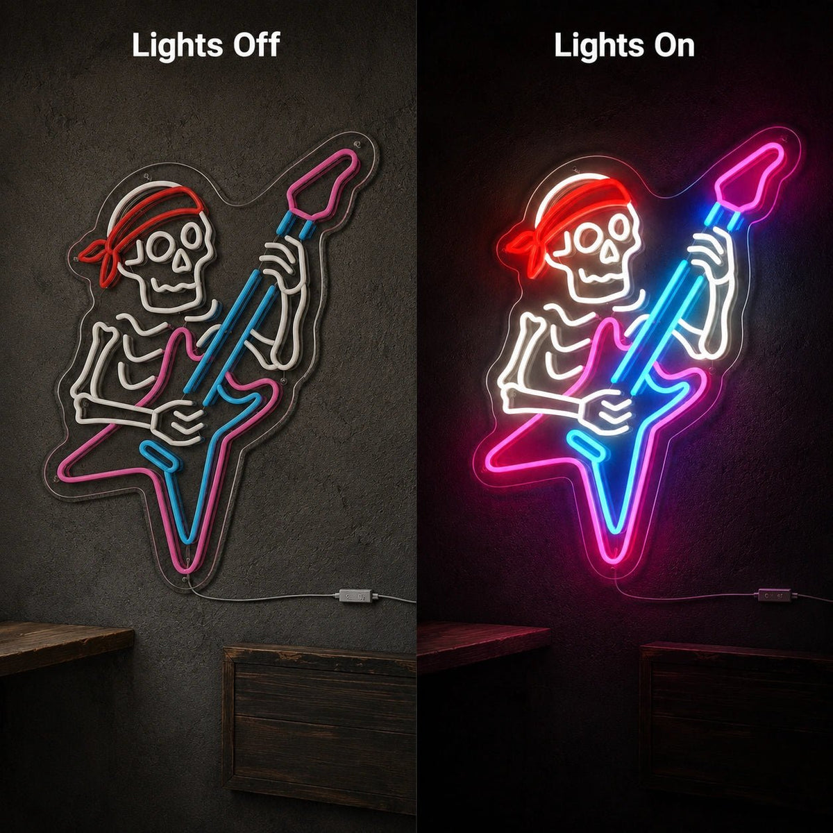 Bandana Skeleton Guitar LED Neon Sign - Shineneon