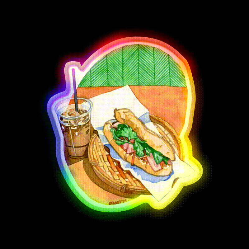 Banh Mi And Milk Tea Snack Food Led Neon Sign Rgb Color - LED neon sign close-up detail