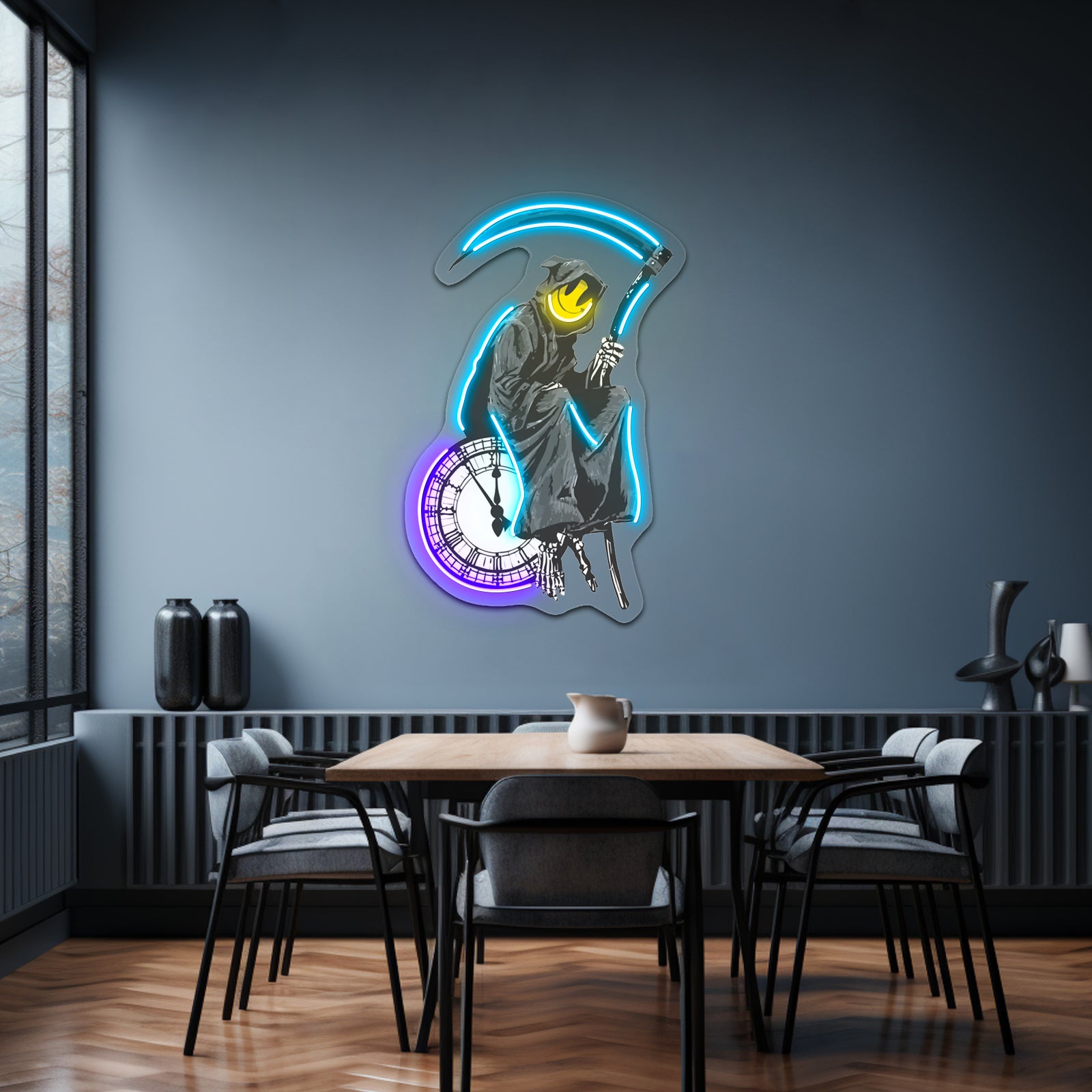 Banksy Grim Reaper Clock Artwork Led Neon Sign - Size and dimension reference