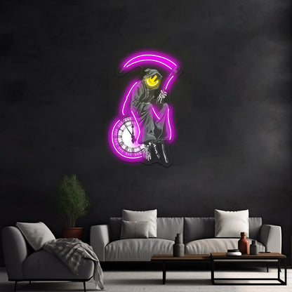Banksy Grim Reaper Clock Artwork Led Neon Sign - LED neon sign close-up detail
