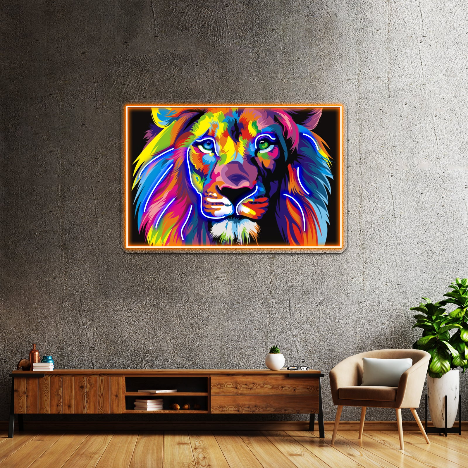Banksy Rainbow Lion Graffiti Pop Art Painting Artwork Led Neon Sign