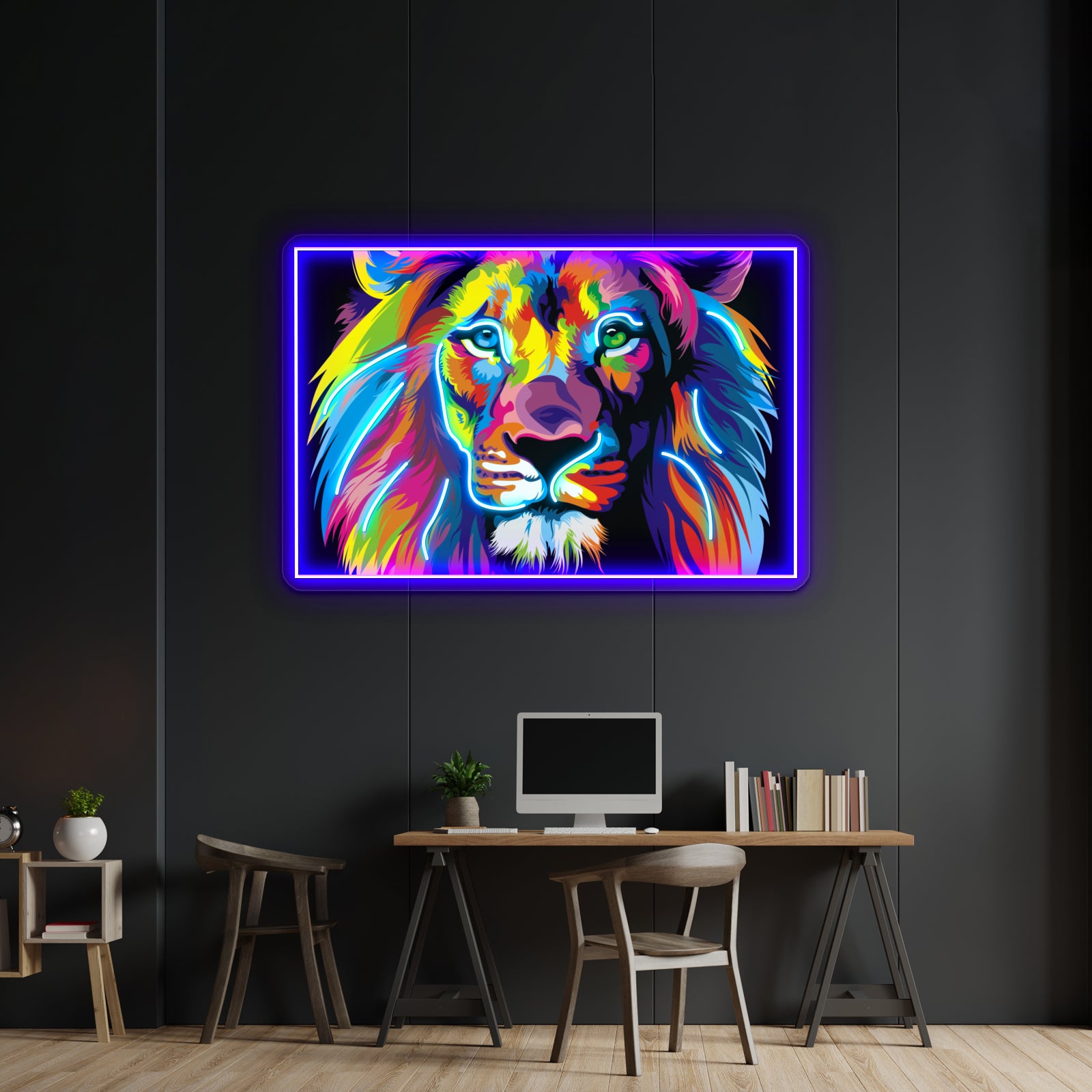 Banksy Rainbow Lion Graffiti Pop Art Painting Artwork Led Neon Sign