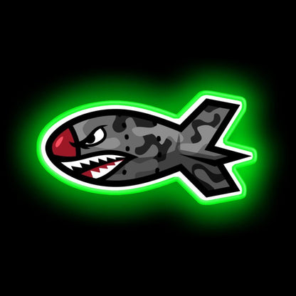 Bape Shark Bomb Torpedo Neon Sign - Neon sign mounted on wall in room