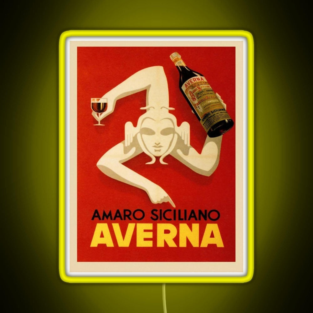 Bar Amaro Siciliano Averna Red Wine Italy Drink Rgb Neon Sign - Neon sign mounted on wall in room