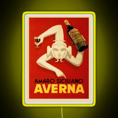Bar Amaro Siciliano Averna Red Wine Italy Drink Rgb Neon Sign - Neon sign mounted on wall in room