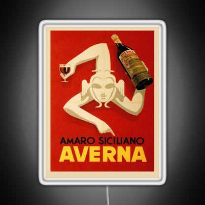 Bar Amaro Siciliano Averna Red Wine Italy Drink Rgb Neon Sign - Size and dimension reference