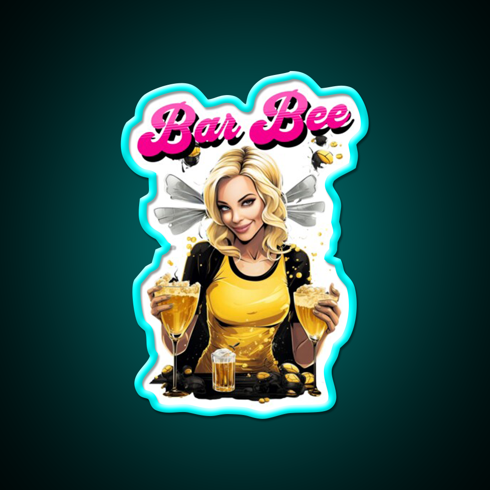 Bar Bee Blonde Bartender Bumble Bee Buzzing Man Cave Bar Led Neon Sign Rgb Color