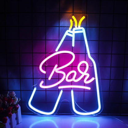 Bar Bottle Led Neon Sign With Blue Pink Yellow Lights For Restaurant Wall Decor | Shineneon