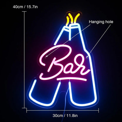 Bar Bottle Led Neon Sign With Blue Pink Yellow Lights For Restaurant Wall Decor | Shineneon