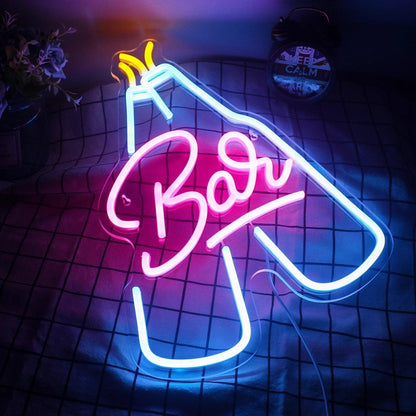 Bar Bottle Led Neon Sign With Blue Pink Yellow Lights For Restaurant Wall Decor | Shineneon