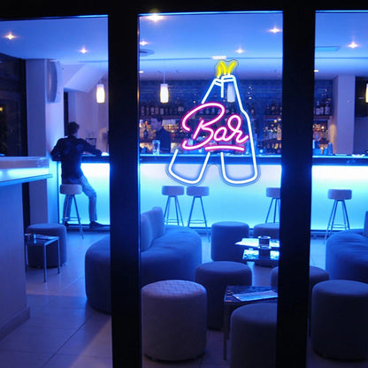 Bar Bottle Led Neon Sign With Blue Pink Yellow Lights For Restaurant Wall Decor | Shineneon