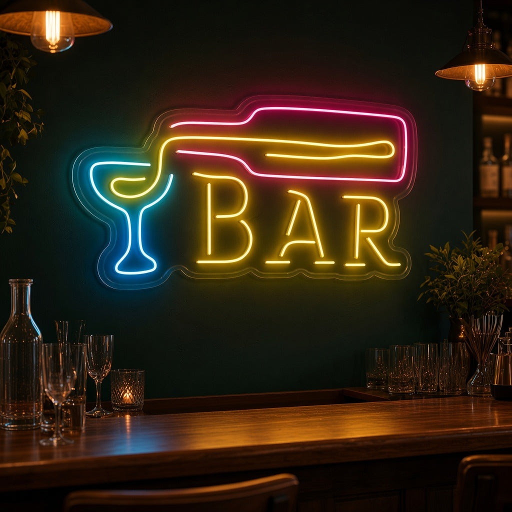 Bar Bottle Pouring Cocktail LED Neon Sign