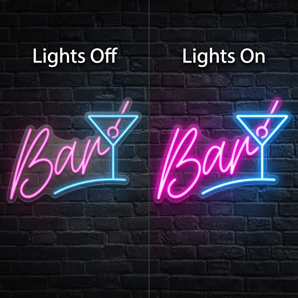 Bar Business LED Neon Sign - 06 Day Night Comparison