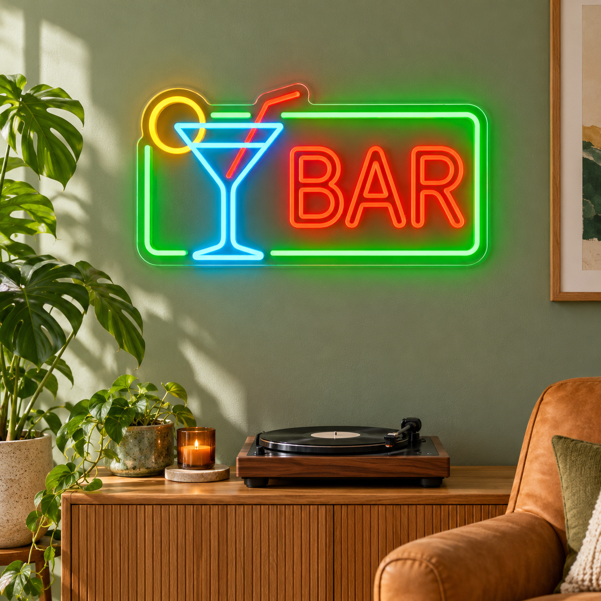 Bar Cocktail Glass Frame LED Neon Sign