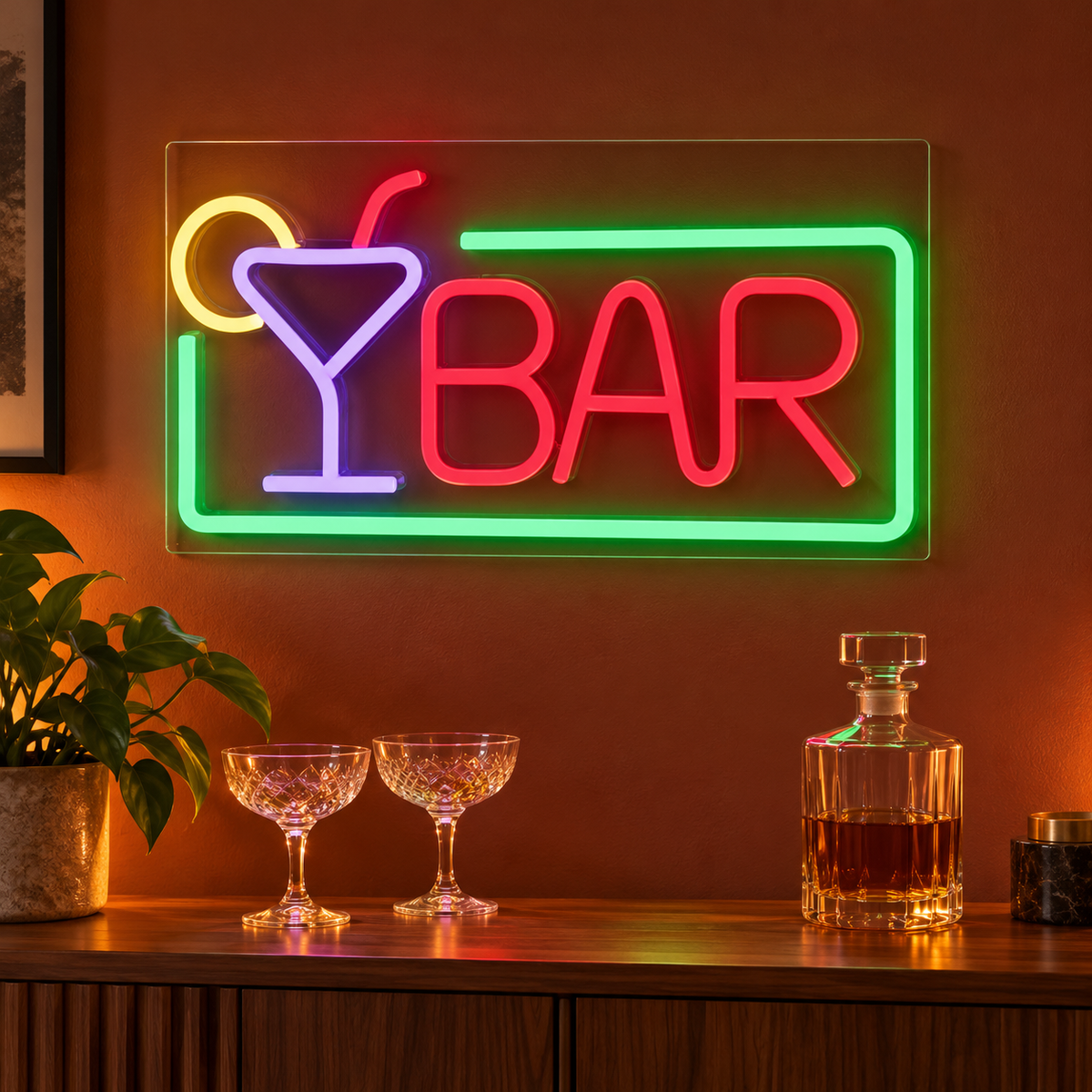 Bar Cocktail Glass Frame LED Neon Sign