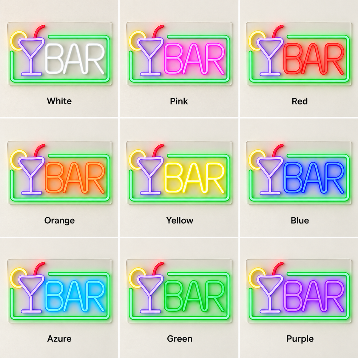 Bar Cocktail Glass Frame LED Neon Sign