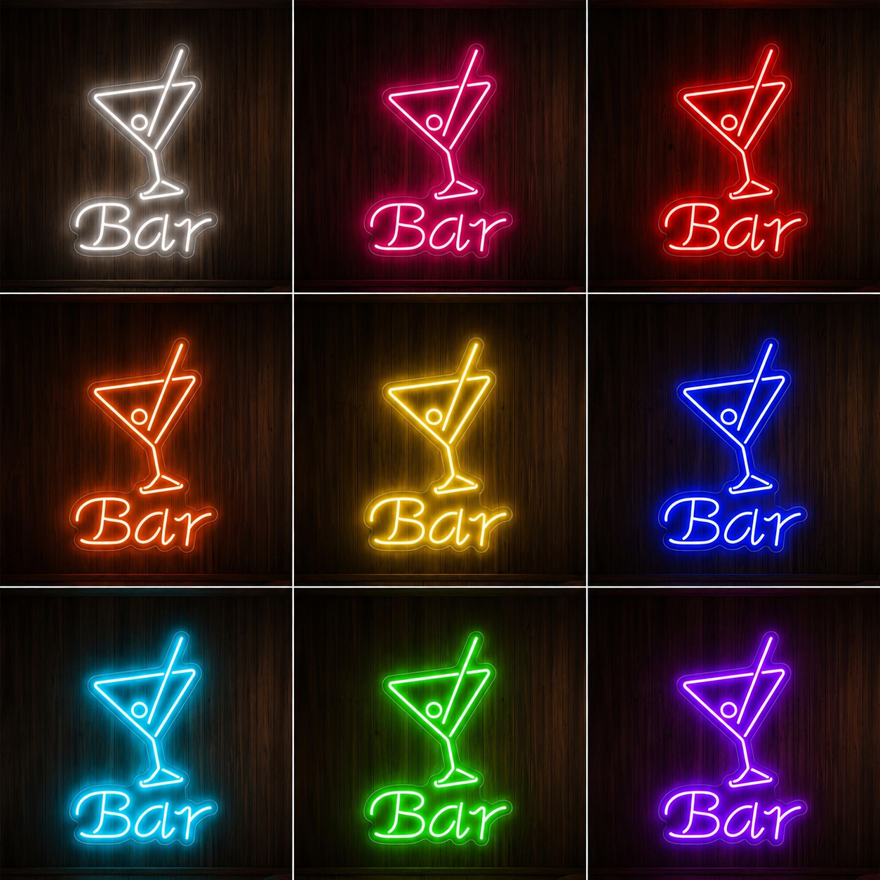 Bar Cocktail LED Neon Sign color grid