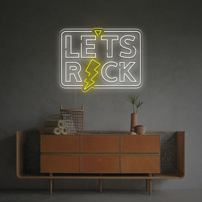 Bar Concert Or Music Event With Lets Rock With Lightning Led Neon Sign | Shineneon