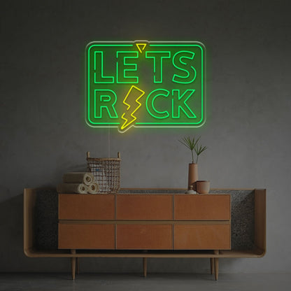 Bar Concert Or Music Event With Lets Rock With Lightning Led Neon Sign | Shineneon