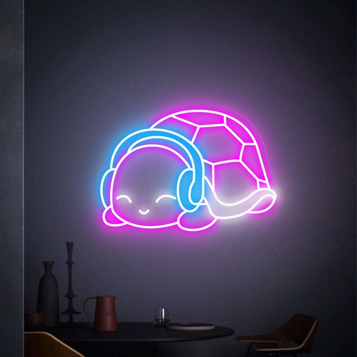 Bar Game Room Teens Turtle With Headphones Led Neon Sign - Shineneon