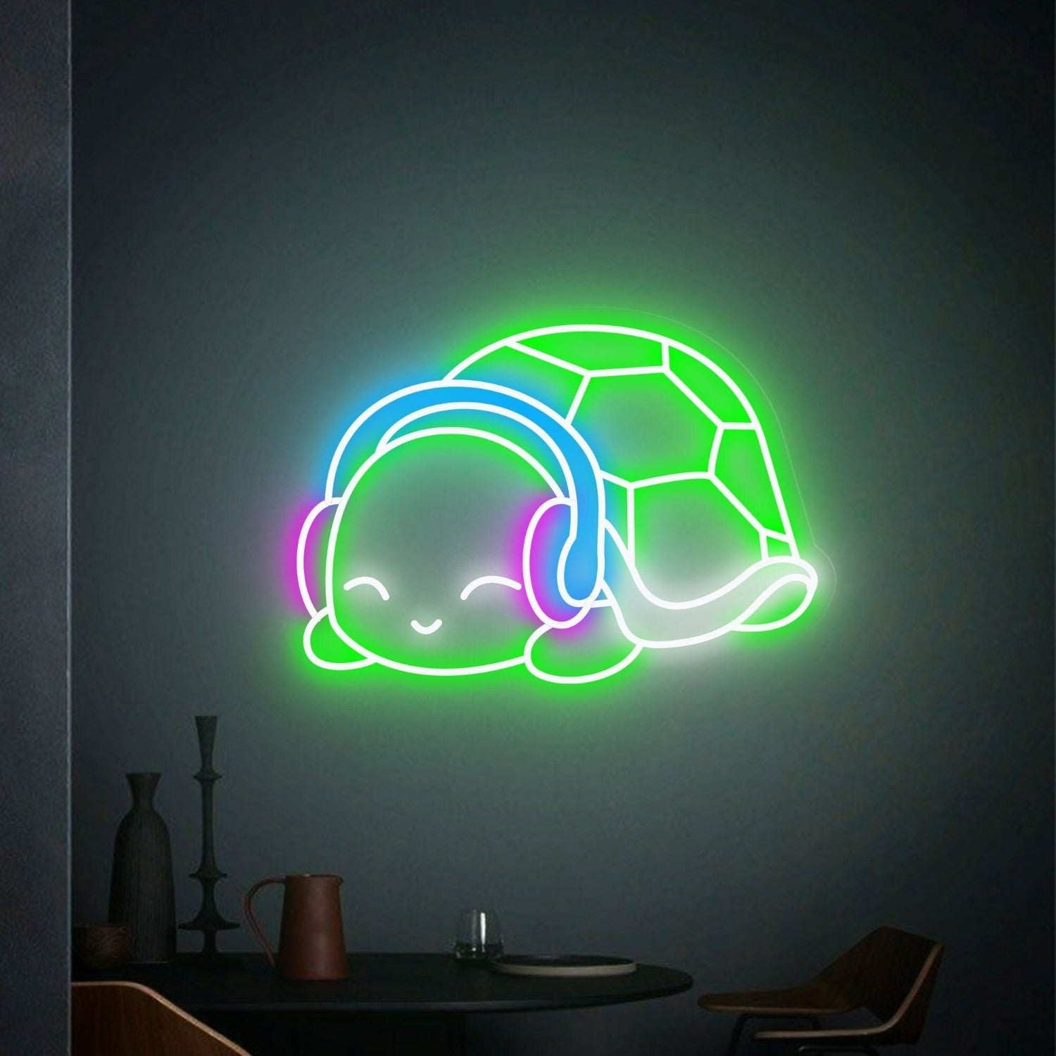 Bar Game Room Teens Turtle With Headphones Led Neon Sign - Shineneon