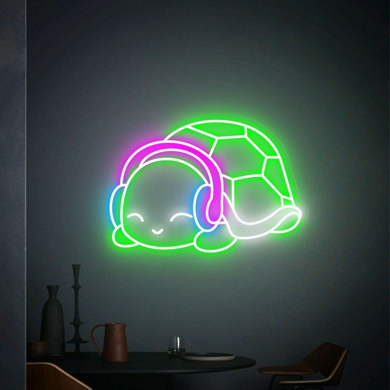 Bar Game Room Teens Turtle With Headphones Led Neon Sign - Shineneon