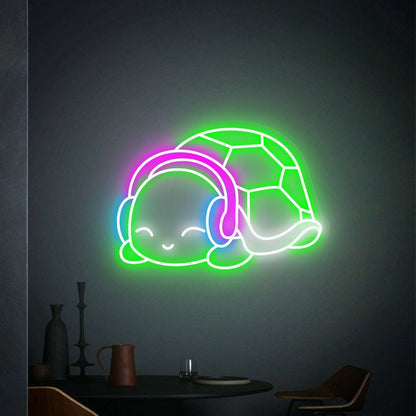 Bar Game Room Teens Turtle With Headphones Led Neon Sign - Shineneon