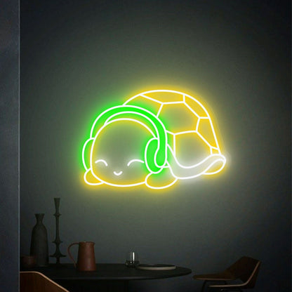 Bar Game Room Teens Turtle With Headphones Led Neon Sign - Shineneon