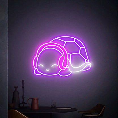 Bar Game Room Teens Turtle With Headphones Led Neon Sign - Shineneon