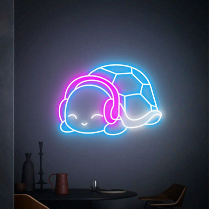 Bar Game Room Teens Turtle With Headphones Led Neon Sign - Shineneon