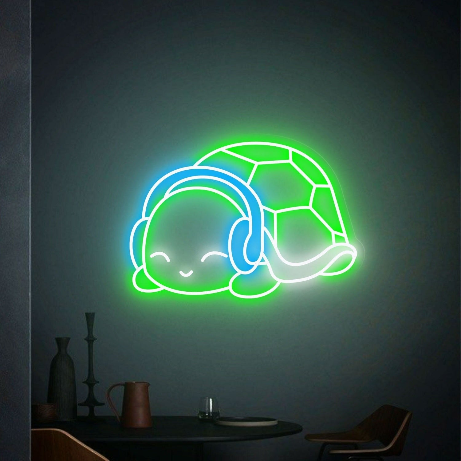 Bar Game Room Teens Turtle With Headphones Led Neon Sign - Shineneon
