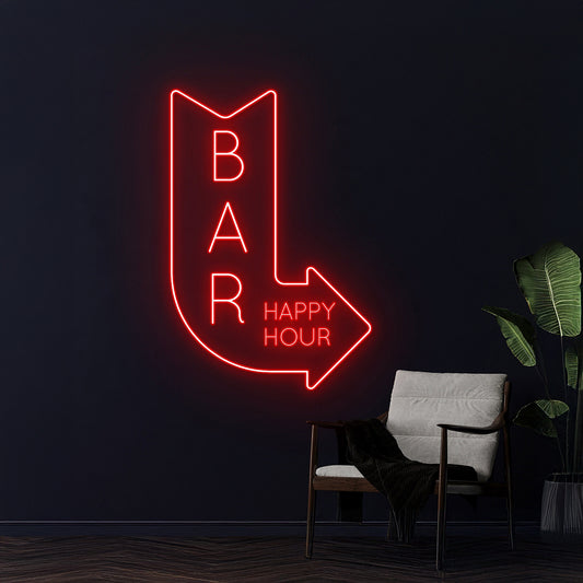 Bar Happy Hour Arrow Right Neon Sign