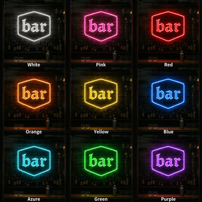 Bar Hexagon LED Neon Sign day and night comparison