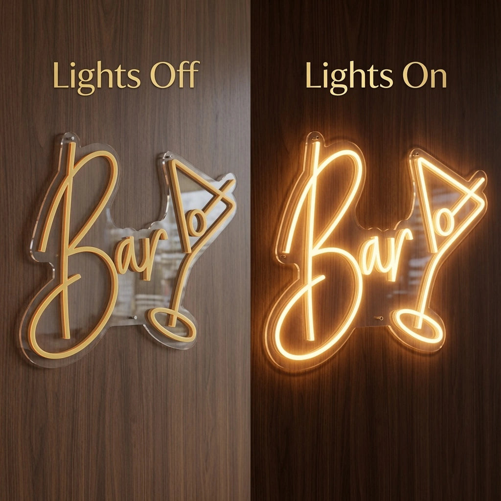 Bar LED Neon Sign Bedroom Decor - 06 Day Night Comparison