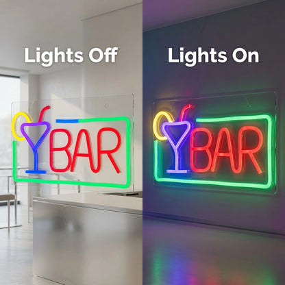 Bar LED Neon Sign Home Decor - 06 Day Night Comparison