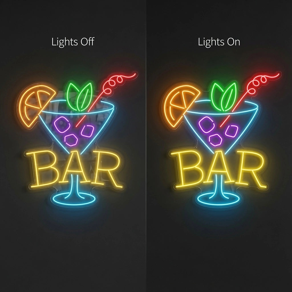 Bar LED Neon Sign Living Room Decor - 06 Day Night Comparison