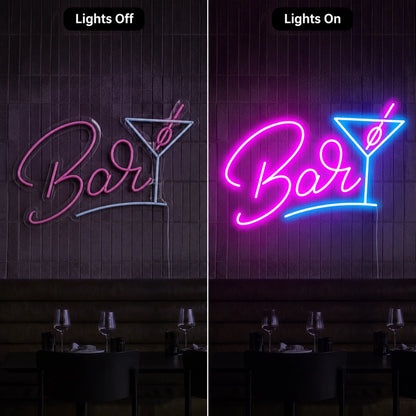 Bar LED Neon Sign Wall Art - 06 Day Night Comparison