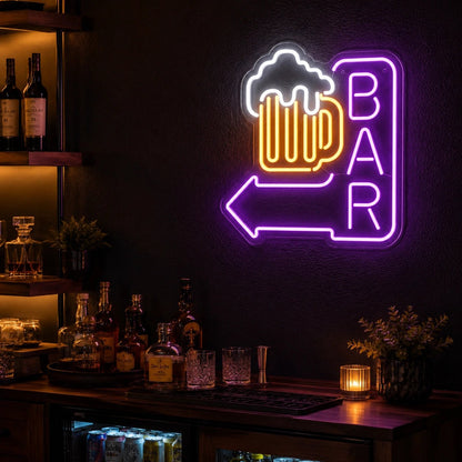 Bar Left Arrow With Beer Mug LED Neon Sign - Shineneon