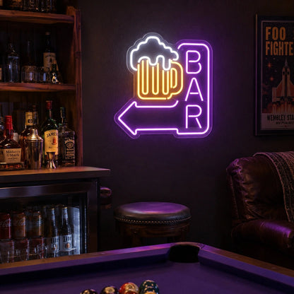 Bar Left Arrow With Beer Mug LED Neon Sign - Shineneon