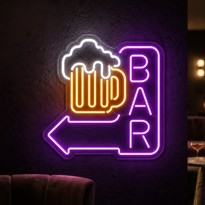 Bar Left Arrow With Beer Mug LED Neon Sign - Shineneon