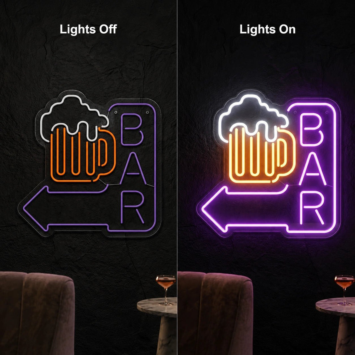 Bar Left Arrow With Beer Mug LED Neon Sign - Shineneon