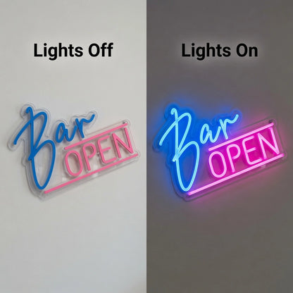 Bar Open Business LED Neon Sign Wall Decor - 06 Day Night Comparison