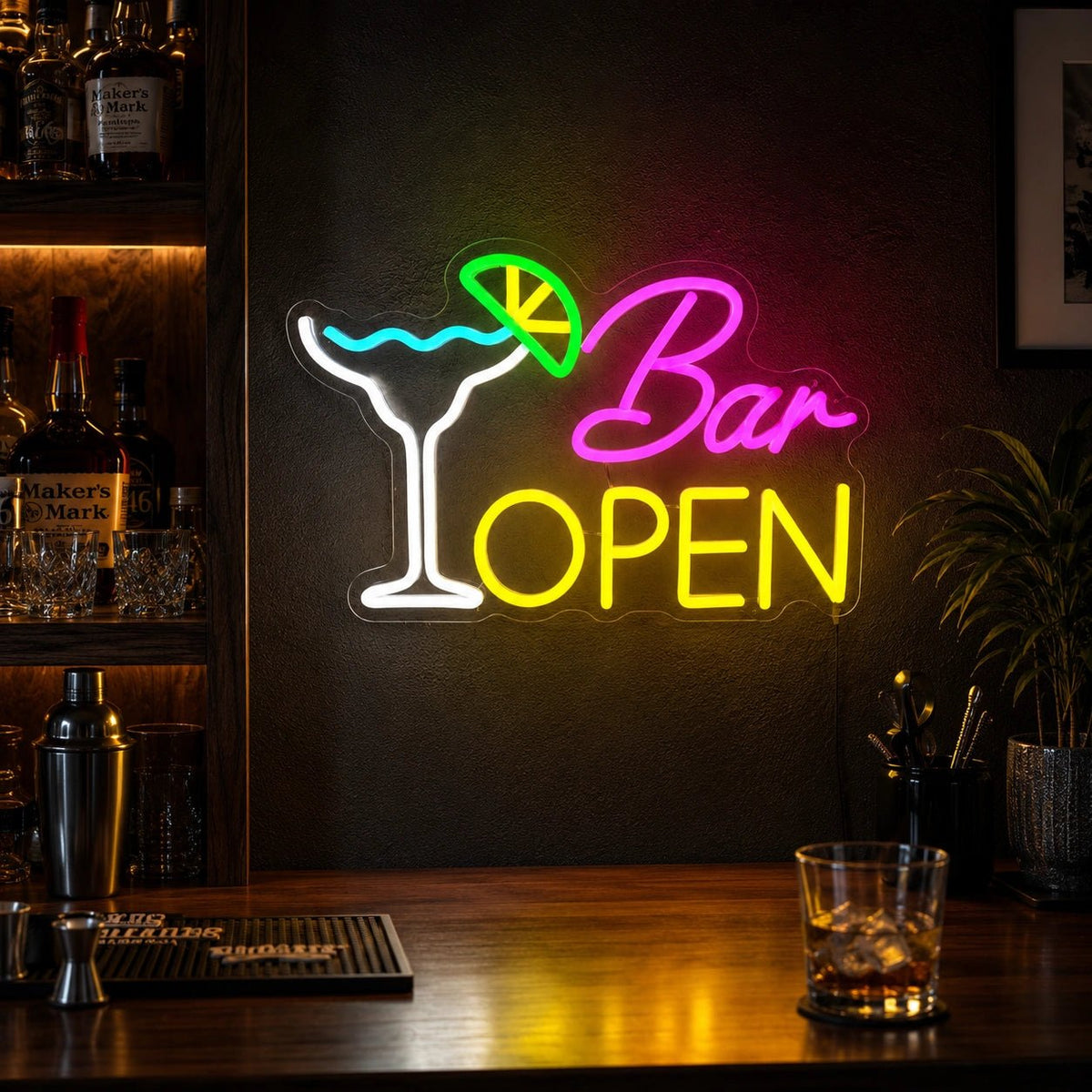 Bar Open Cocktail Glass LED Neon Sign - Shineneon