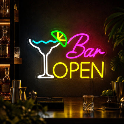 Bar Open Cocktail Glass LED Neon Sign - Shineneon