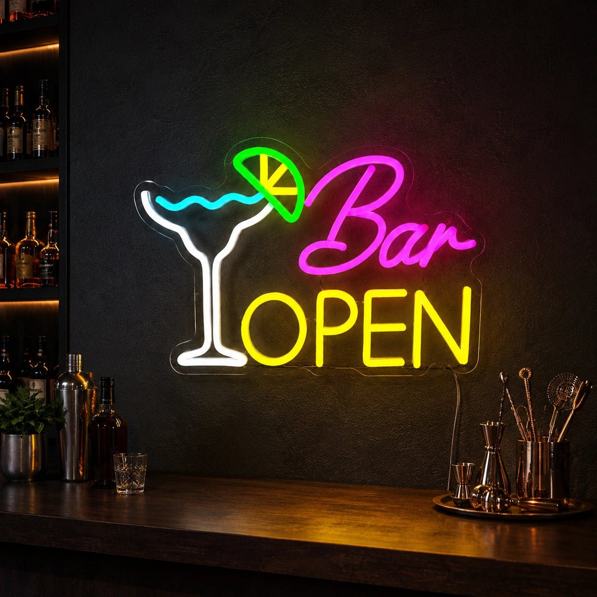 Bar Open Cocktail Glass LED Neon Sign - Shineneon