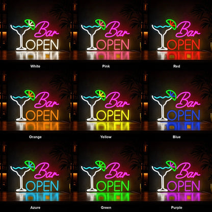 Bar Open Cocktail Glass LED Neon Sign - Shineneon