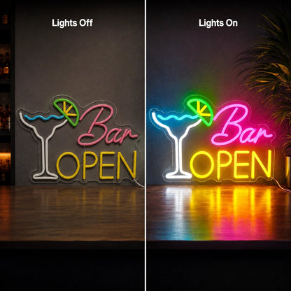 Bar Open Cocktail Glass LED Neon Sign - Shineneon