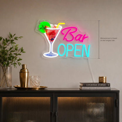 Bar Open Cocktail Glass Man Cave LED Neon Sign - Shineneon